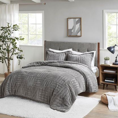 Faux fur down-alternative comforter King/Cal King in gray quilted texture by HouseOfZazla on Tampa Home & Garden Store