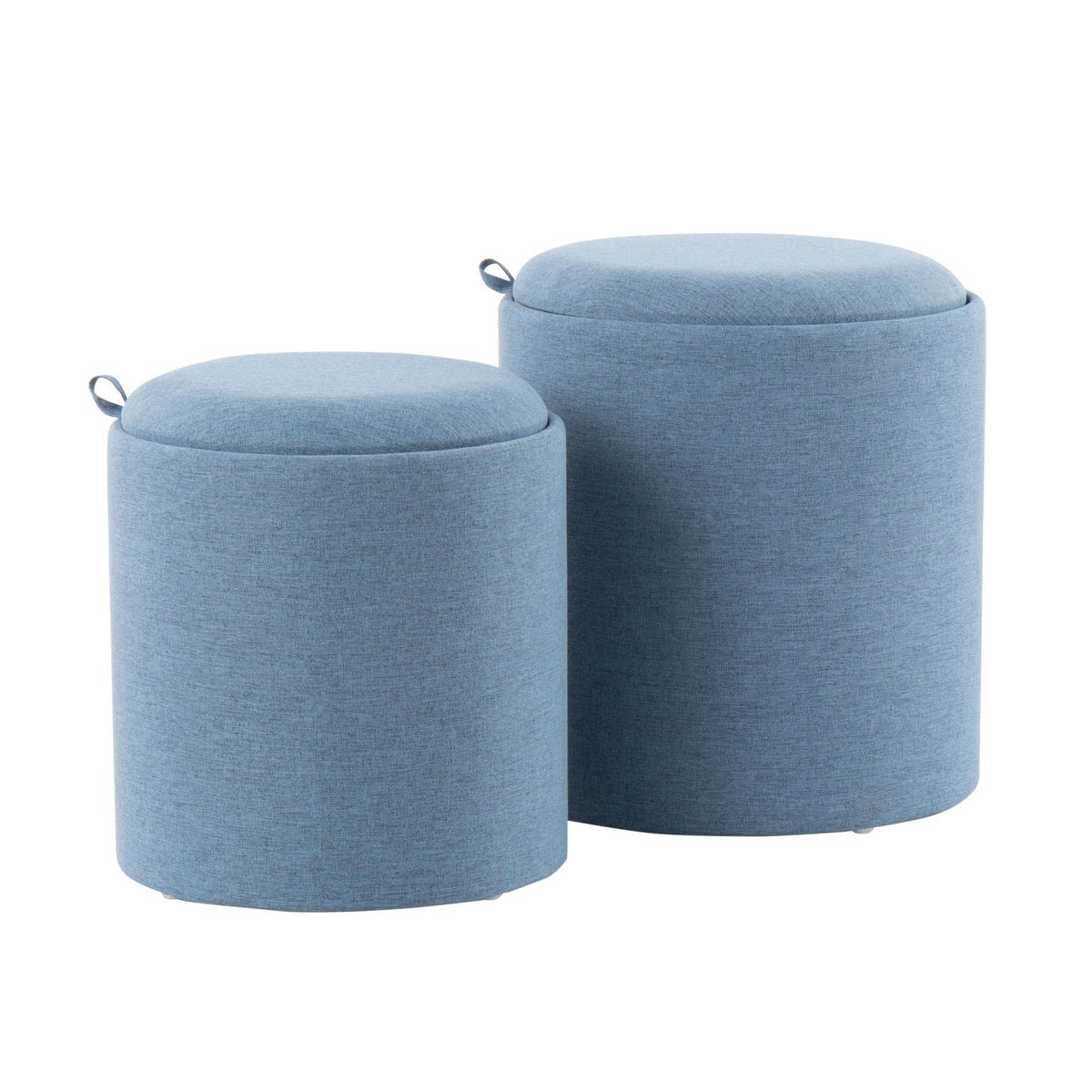 2-piece HouseOfZazla nesting ottoman set with flip-top lids in light blue fabric on Tampa Home & Garden Store