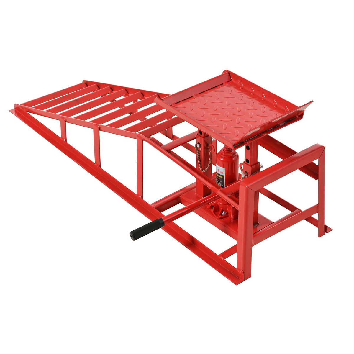Red hydraulic auto lift with diamond-plate ramp for cars and trucks 5 ton HouseOfZazla on Tampa Home & Garden Store