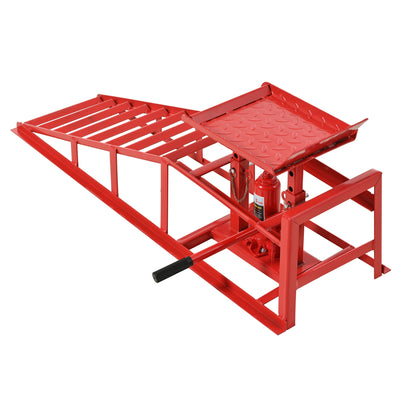 Red hydraulic auto lift with diamond-plate ramp for cars and trucks 5 ton HouseOfZazla on Tampa Home & Garden Store