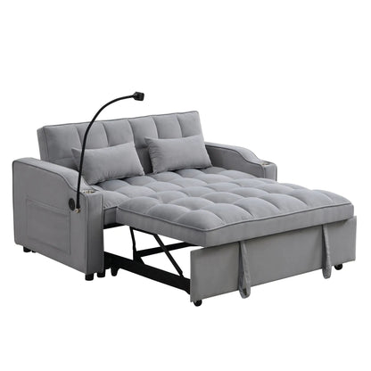 Modern loveseat futon sofa in gray fabric with tufted cushions and pullout bed on Tampa Home & Garden Store