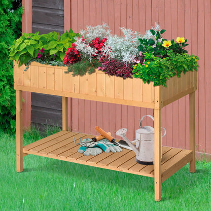 Outsunny 43-inch wooden raised garden bed with 8 pockets and shelf in natural finish on Tampa Home & Garden Store