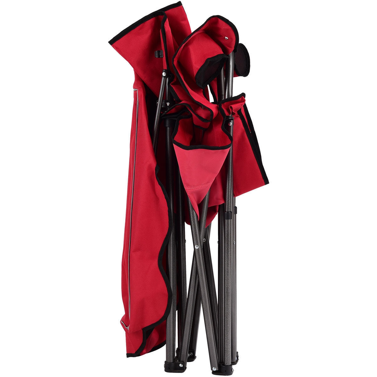 Portable folding beach canopy chair GemGear red with cup holders, folded compact on Tampa Home & Garden Store