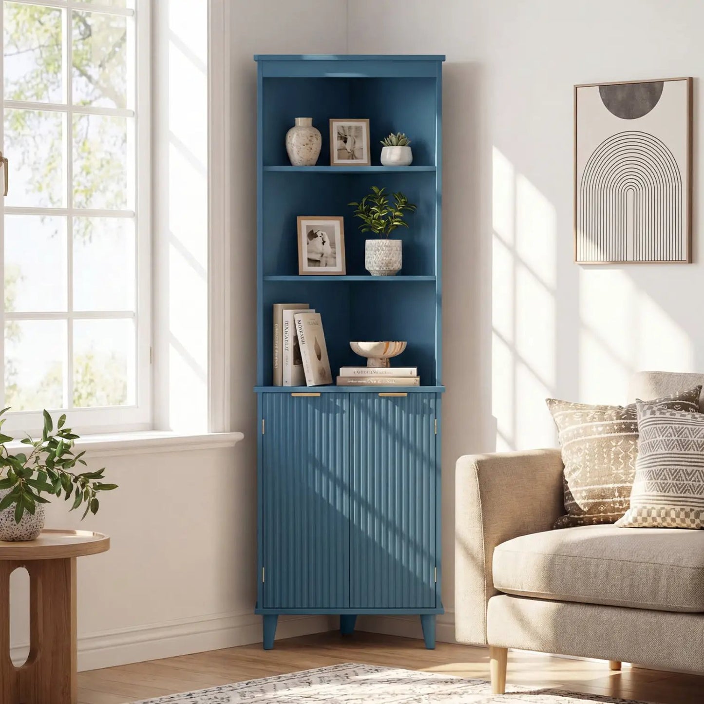 68 Inch Tall Bathroom Floor Cabinet Fluted Doors