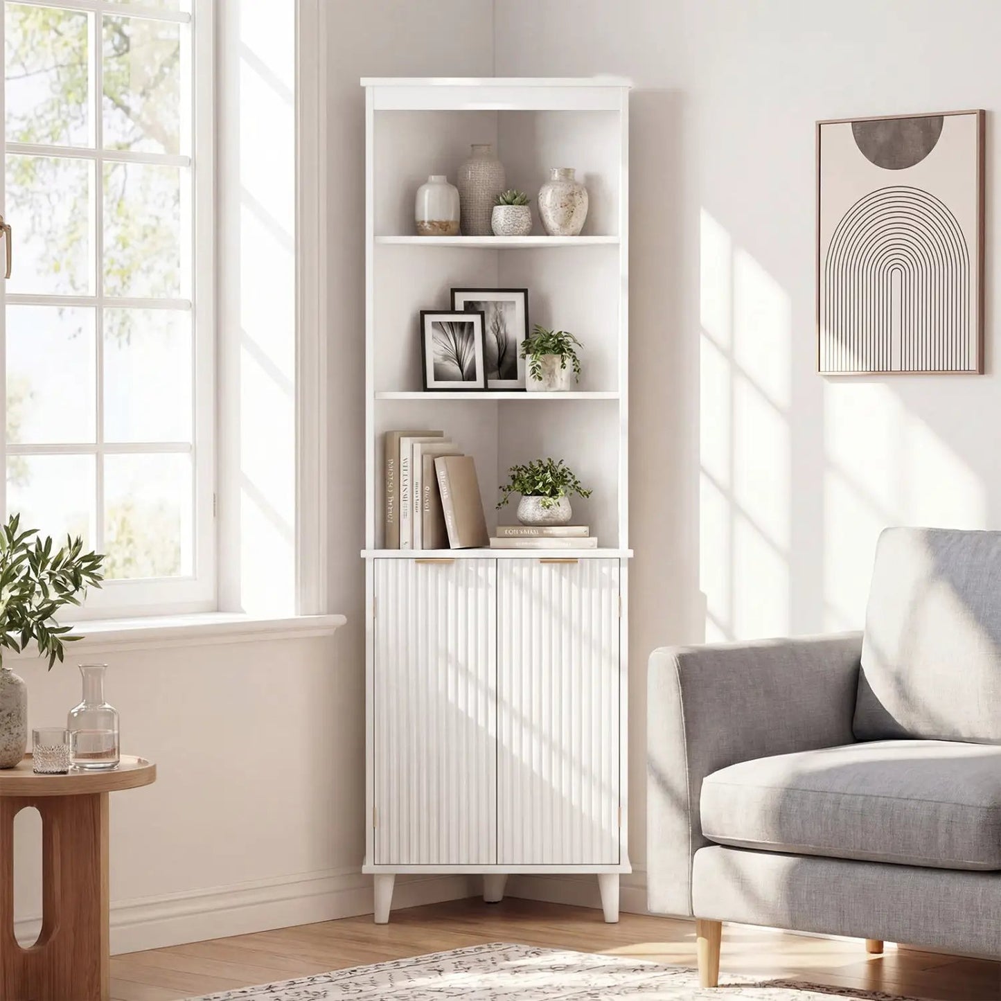 68 Inch Tall Bathroom Floor Cabinet Fluted Doors
