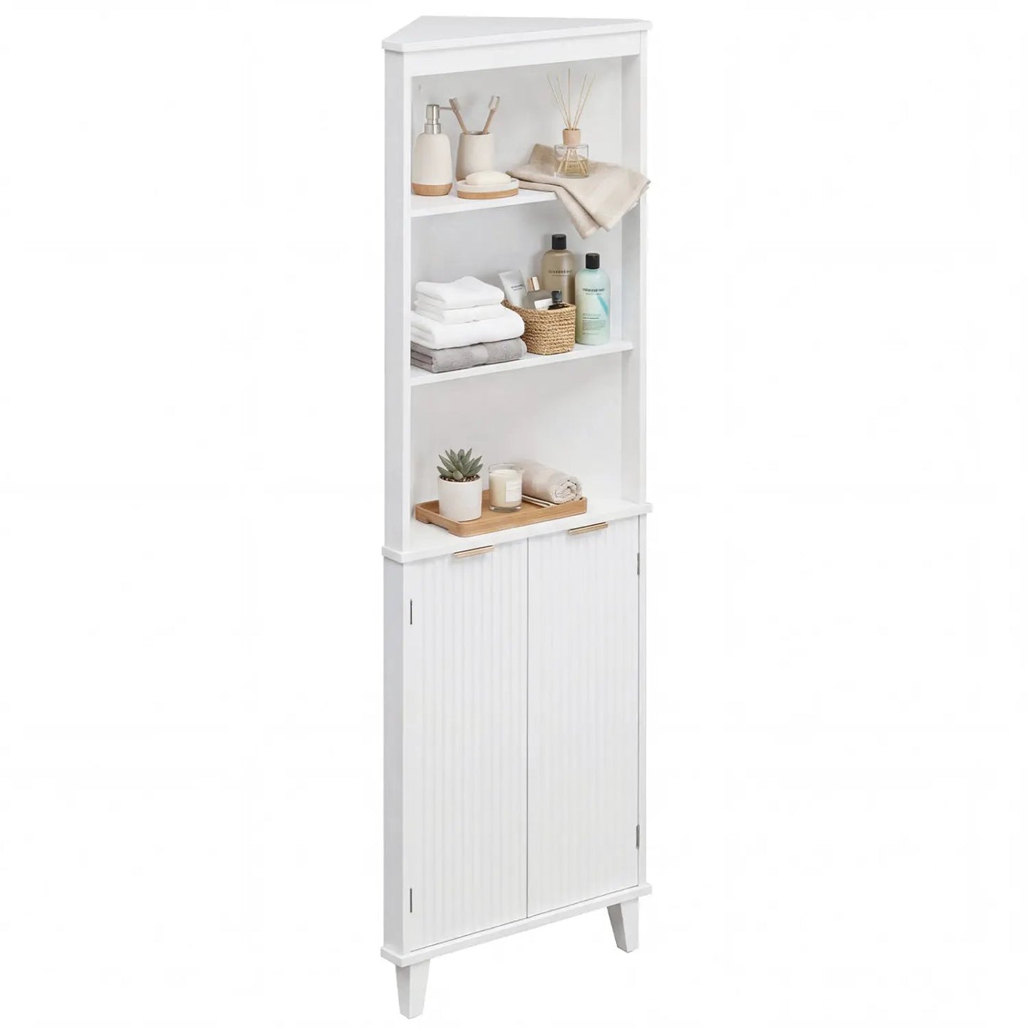 68 Inch Tall Bathroom Floor Cabinet Fluted Doors