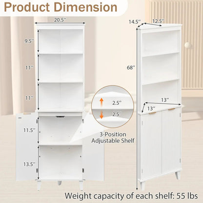 68 Inch Tall Bathroom Floor Cabinet Fluted Doors