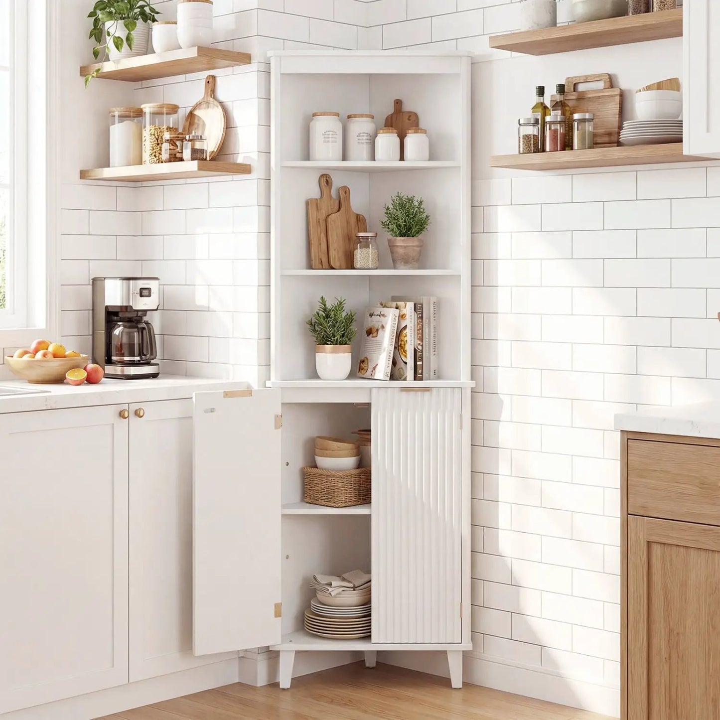 68 Inch Tall Bathroom Floor Cabinet Fluted Doors