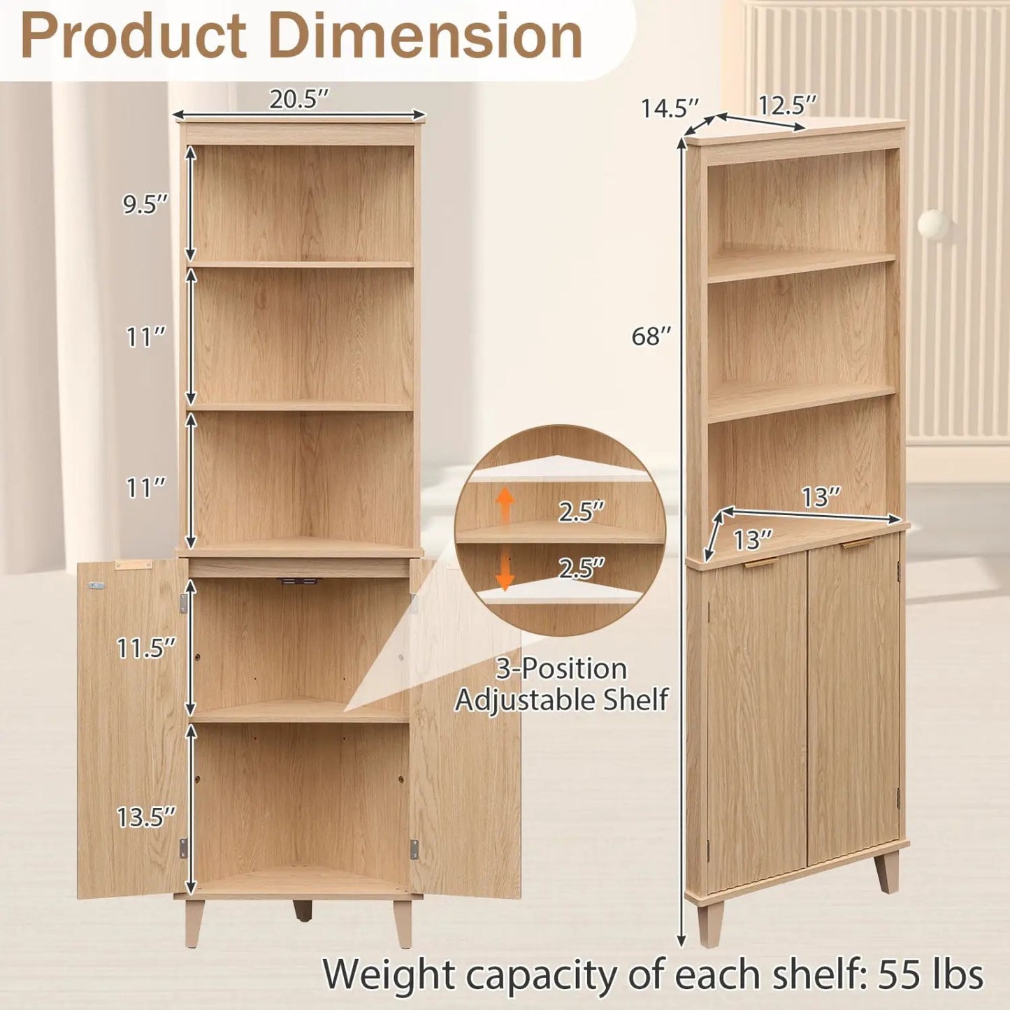 Corner Cabinet With Fluted Doors for Bathroom