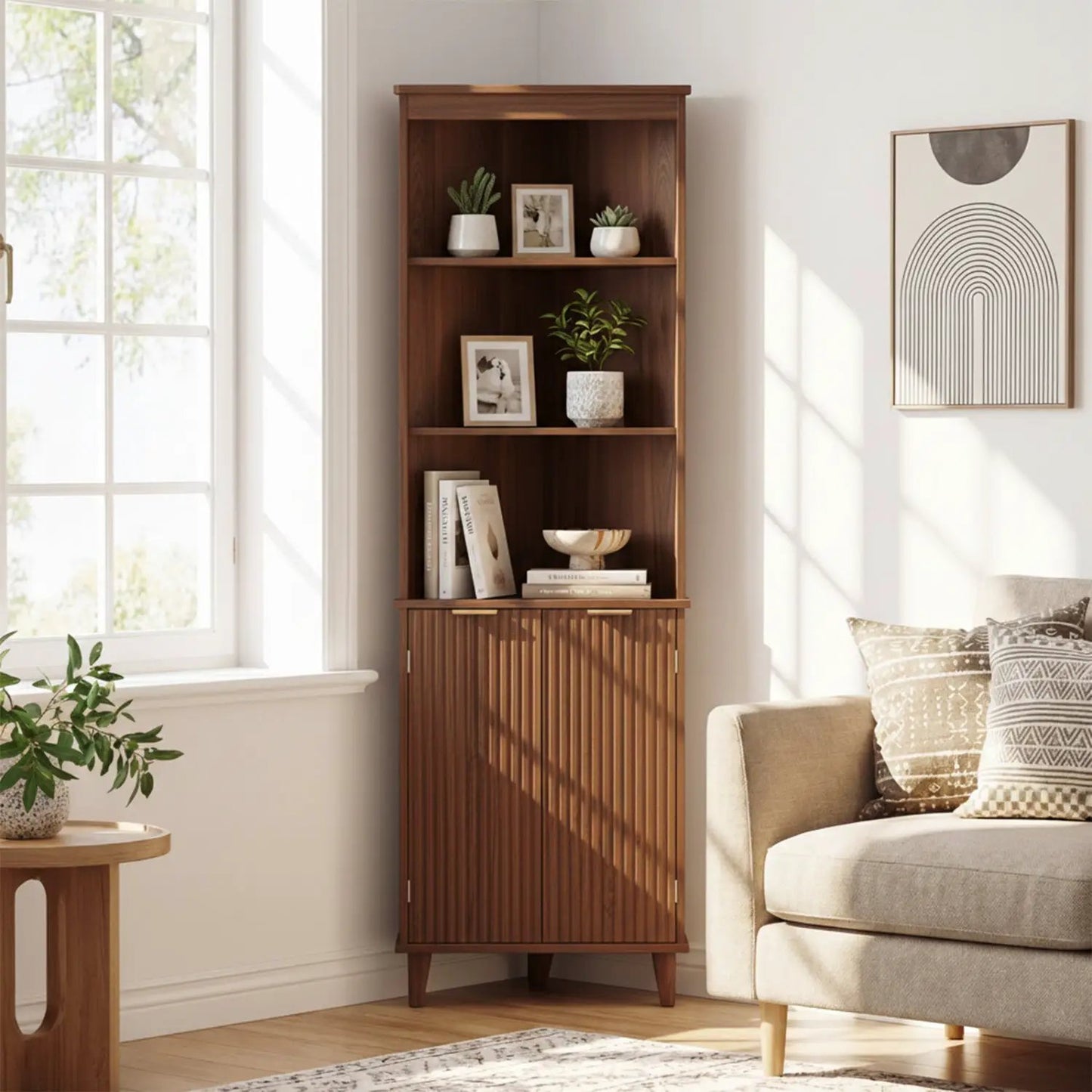 Corner Cabinet With Fluted Doors for Bathroom