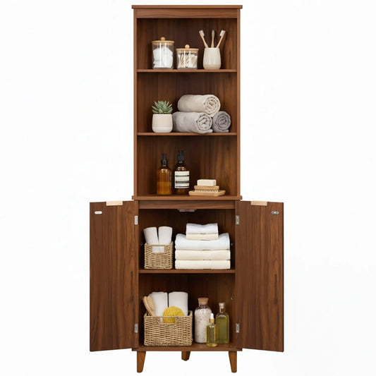 Corner Cabinet With Fluted Doors for Bathroom