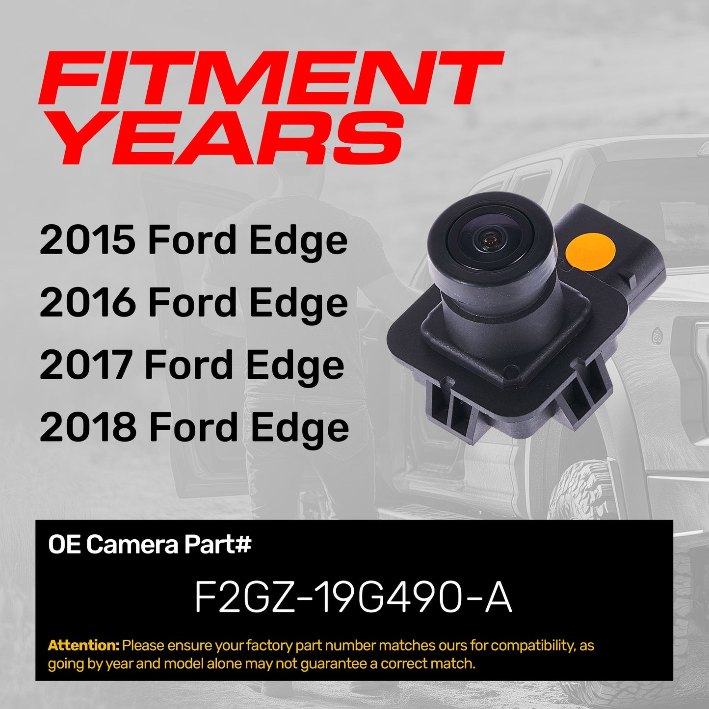 Master Tailgaters OEM backup camera for Ford Edge 2015-2018, part F2GZ-19G490-A, black housing on Tampa Home & Garden Store
