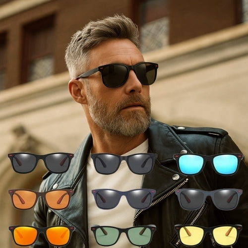 Polarized square sunglasses by BikerZoneZ with UV400 protection, shown with color options on Tampa Home & Garden Store
