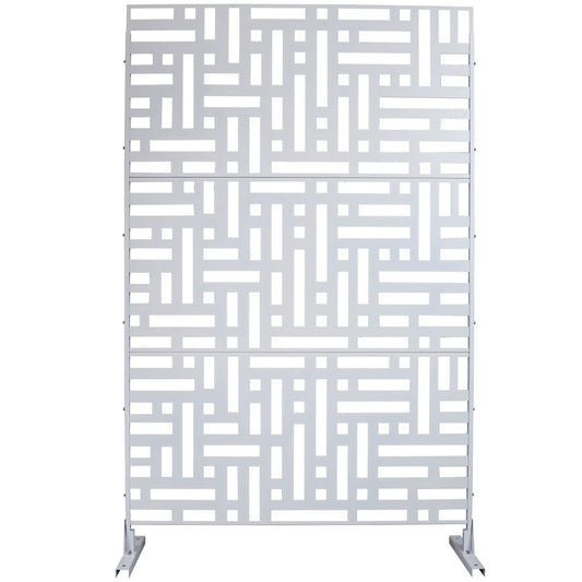 Decorative freestanding gray metal privacy screen with rectangular cutouts on Tampa Home & Garden Store
