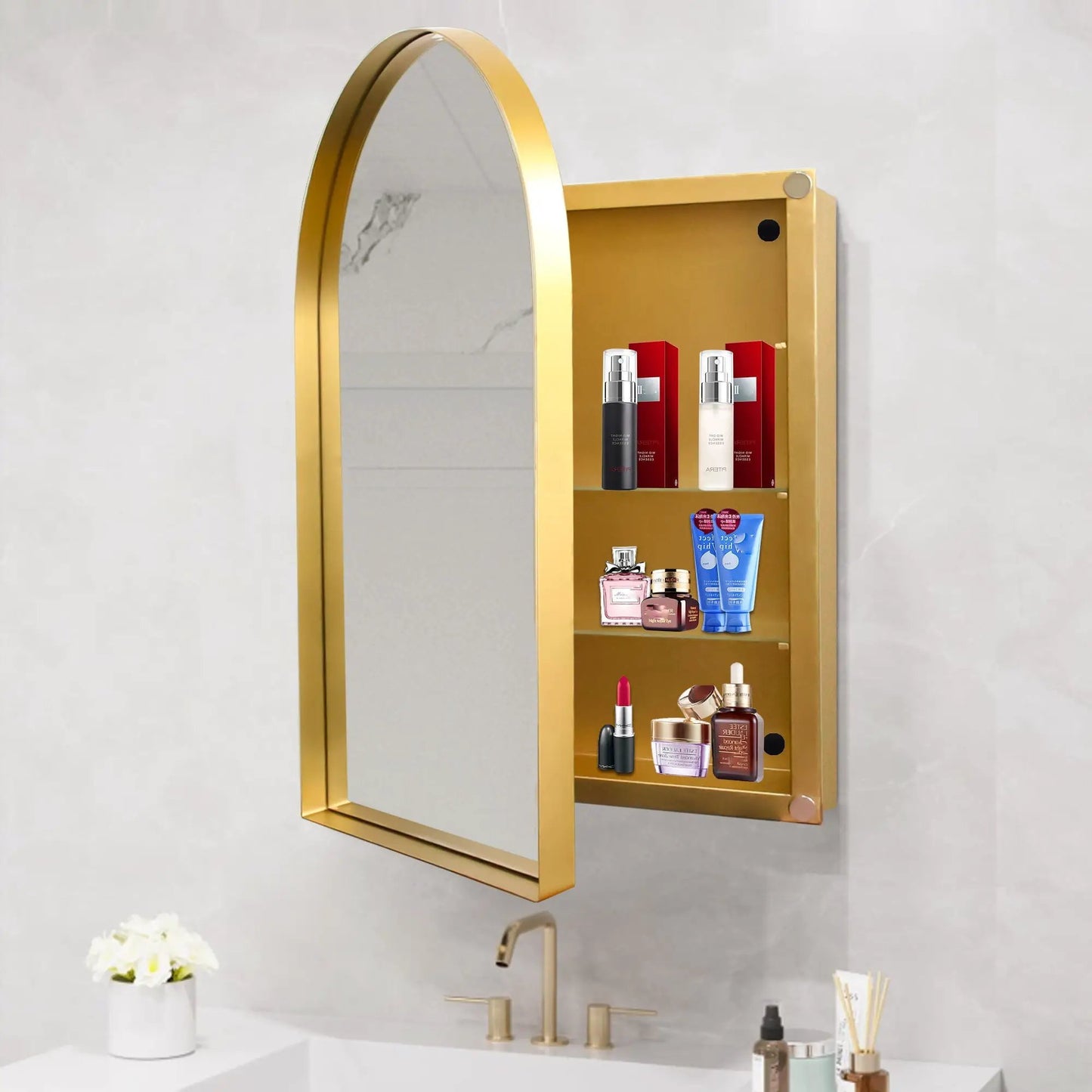 Arched Recessed Medicine Cabinet with Mirror