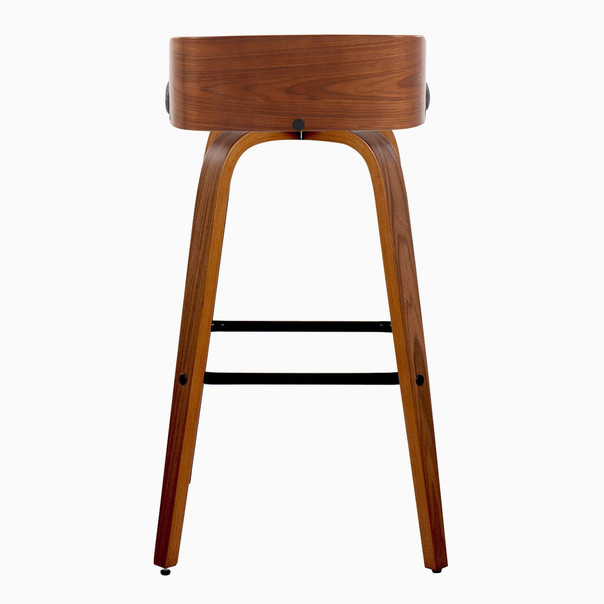 Mid Century Modern barstool set with swivel and square footrest, wooden frame with curved legs on Tampa Home & Garden Store