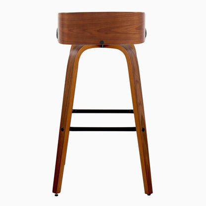 Mid Century Modern barstool set with swivel and square footrest, wooden frame with curved legs on Tampa Home & Garden Store