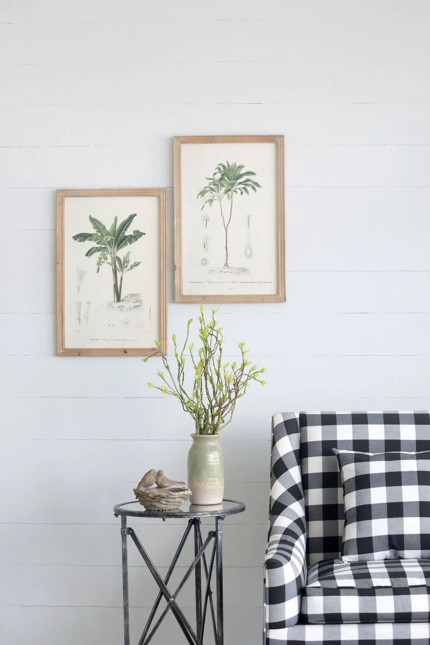 Tree Framed Print Set of 2 in natural wood frames with multicolor botanical illustrations on Tampa Home & Garden Store