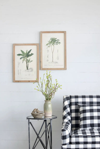 Tree Framed Print Set of 2 in natural wood frames with multicolor botanical illustrations on Tampa Home & Garden Store