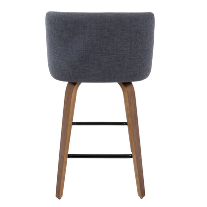 Toriano counter stools set of 2; mid-century modern, gray fabric, wooden legs on Tampa Home & Garden Store