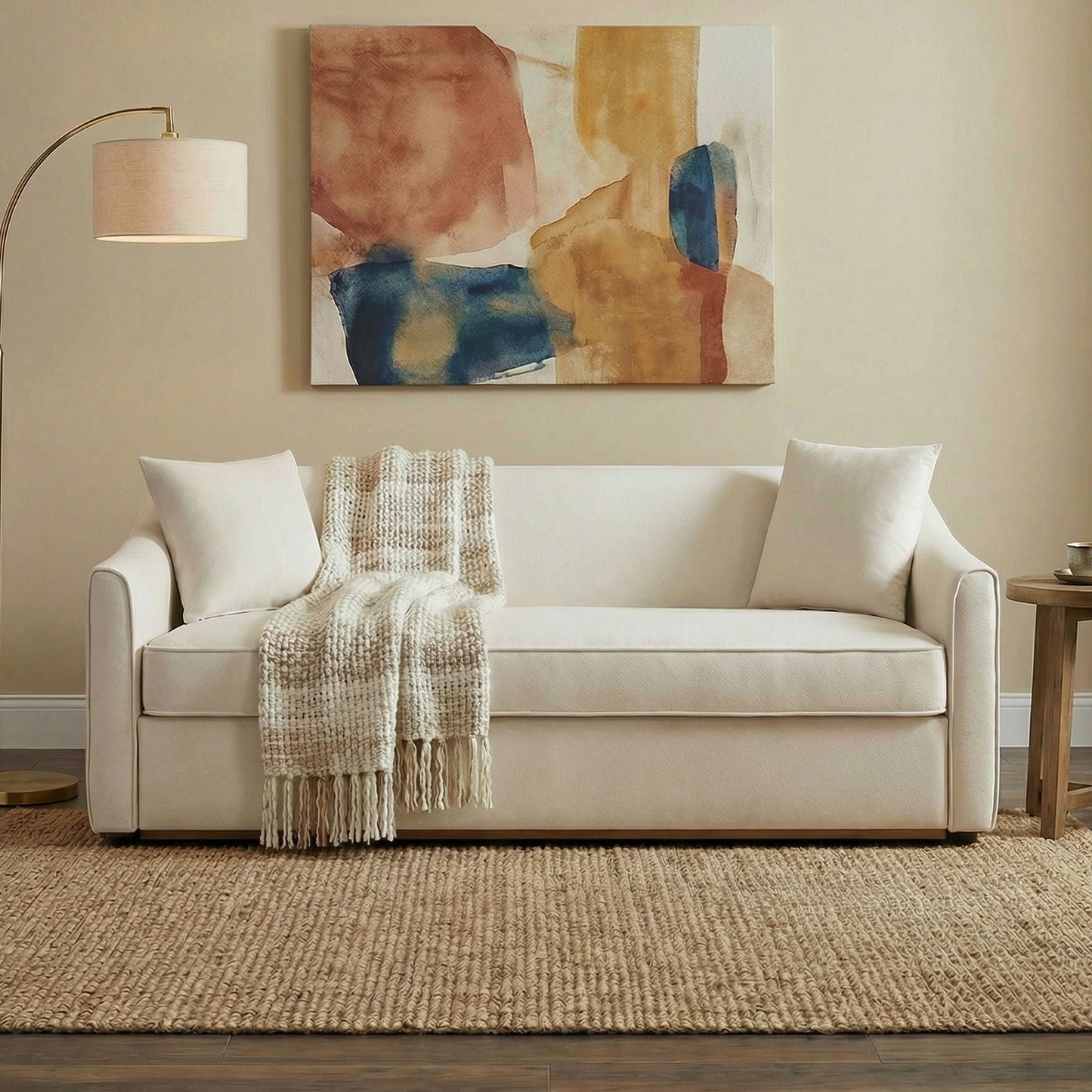Modern 3 Seat Sofa With Chenille And Two Pillows