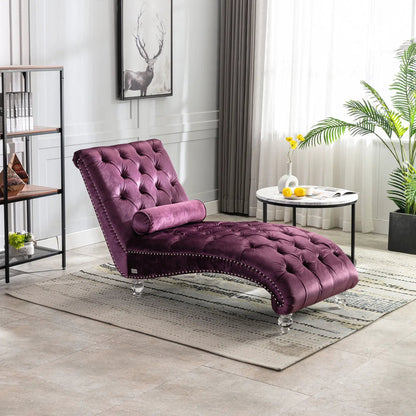 Indoor Chaise Lounge With Button Tufted Pillow