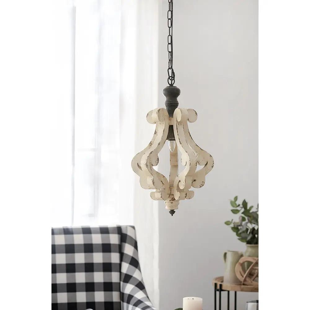 Farmhouse Wood Pendant Chandelier Antique Cream