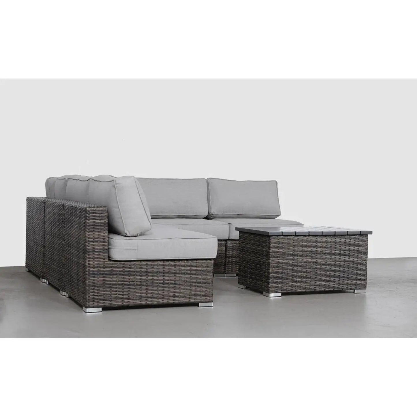Stylish Entertainment Sectional Set, 3-piece wicker with gray cushions and coffee table on Tampa Home & Garden Store