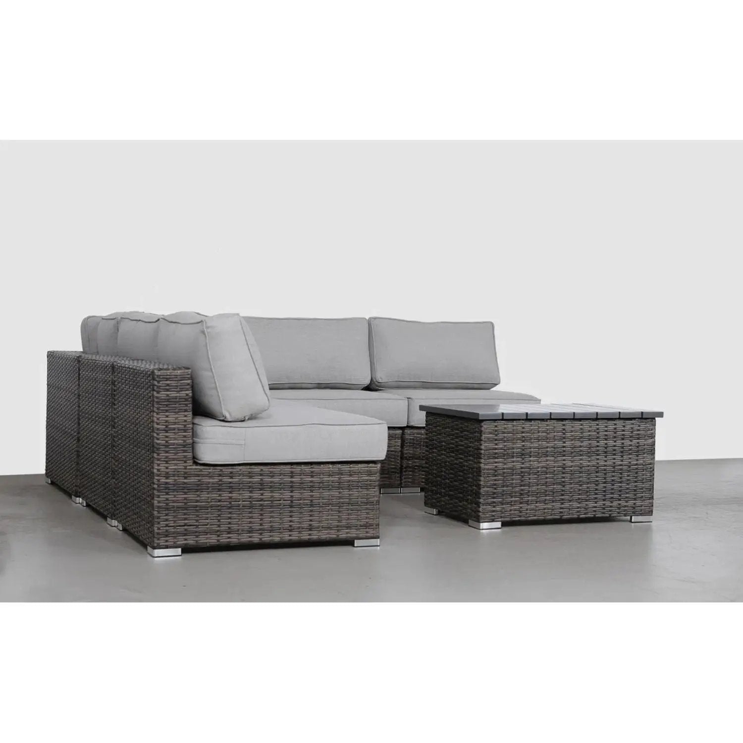 Stylish Entertainment Sectional Set, 3-piece wicker with gray cushions and coffee table on Tampa Home & Garden Store