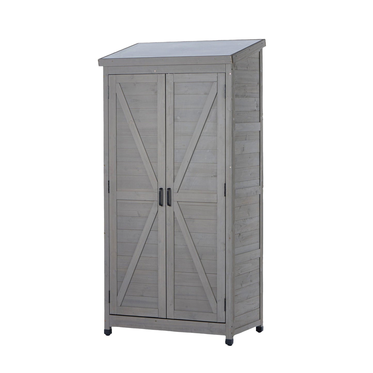Outdoor Shed With Vertical Tool Cabinet and Shelf