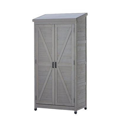 Outdoor Shed With Vertical Tool Cabinet and Shelf
