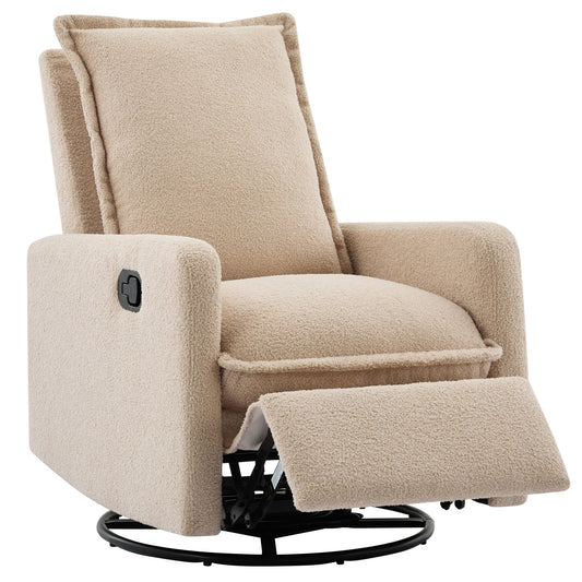Swivel Rocker Glider Recliner Chair beige boucle by HouseOfZazla with round black base on Tampa Home & Garden Store