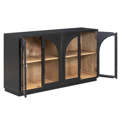 4-door black arched glass-door sideboard with natural wood interior by HouseOfZazla on Tampa Home & Garden Store