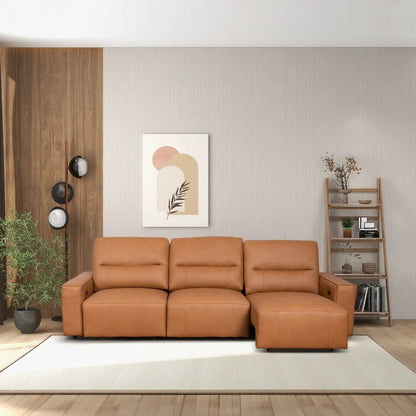 Grant Cognac leather triple power convertible sofa reclining sectional on Tampa Home & Garden Store