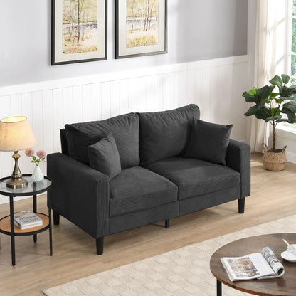 Modern Upholstered Loveseat Sofa charcoal ribbed fabric with black legs by Unique Piece Furniture on Tampa Home & Garden Store