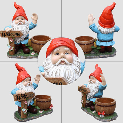Welcome Outdoor Gnome and Flower Pot Planter
