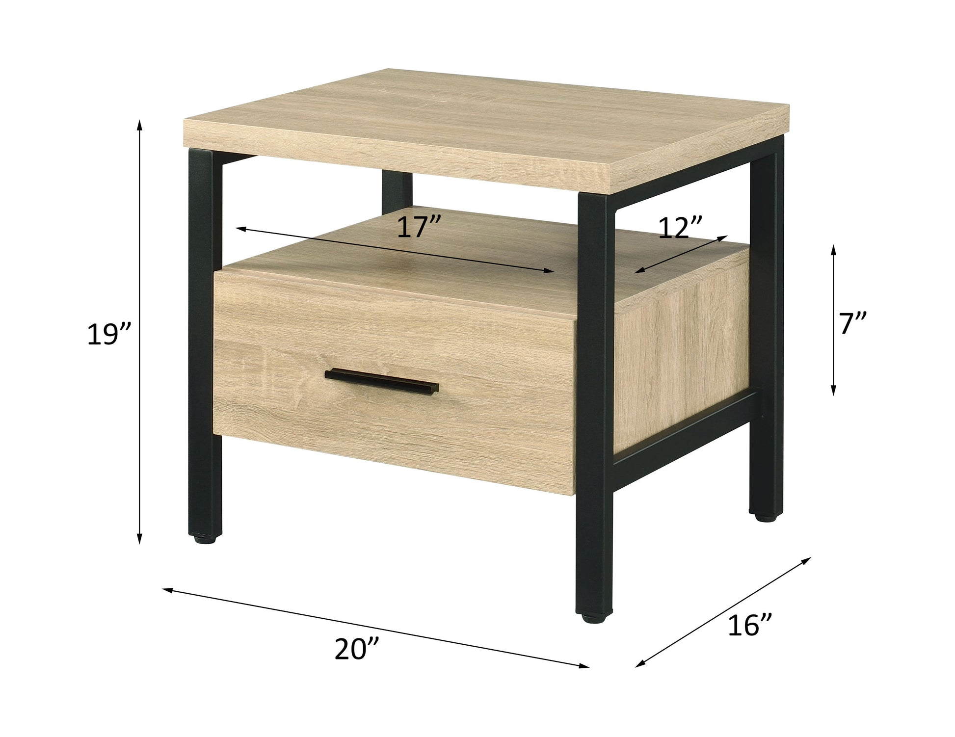 Oak finish nightstand with 1 drawer and 1 shelf by HouseOfZazla, black metal frame on Tampa Home & Garden Store