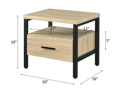 Oak finish nightstand with 1 drawer and 1 shelf by HouseOfZazla, black metal frame on Tampa Home & Garden Store