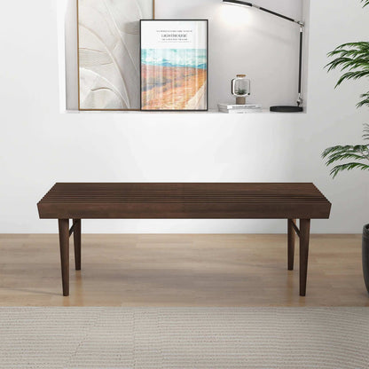 Dark brown wood accent bench with slatted top and solid frame Mia by HouseOfZazla on Tampa Home & Garden Store