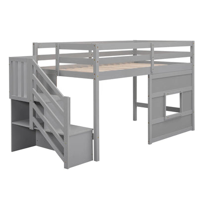 Loft bed with storage staircase in gray wood by Unique Piece Furniture on Tampa Home & Garden Store