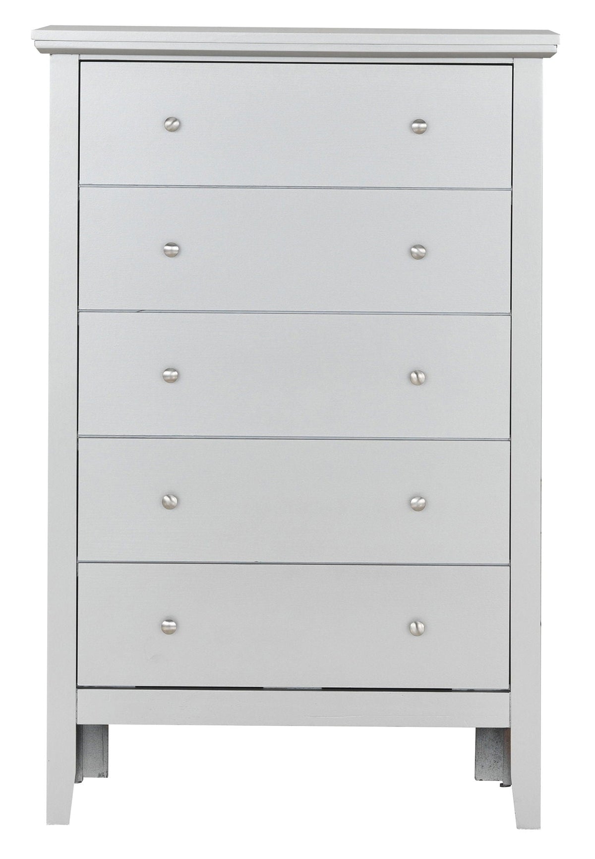Primo Accent Chest HouseOfZazla silver finish with six drawers and brushed nickel knobs on Tampa Home & Garden Store