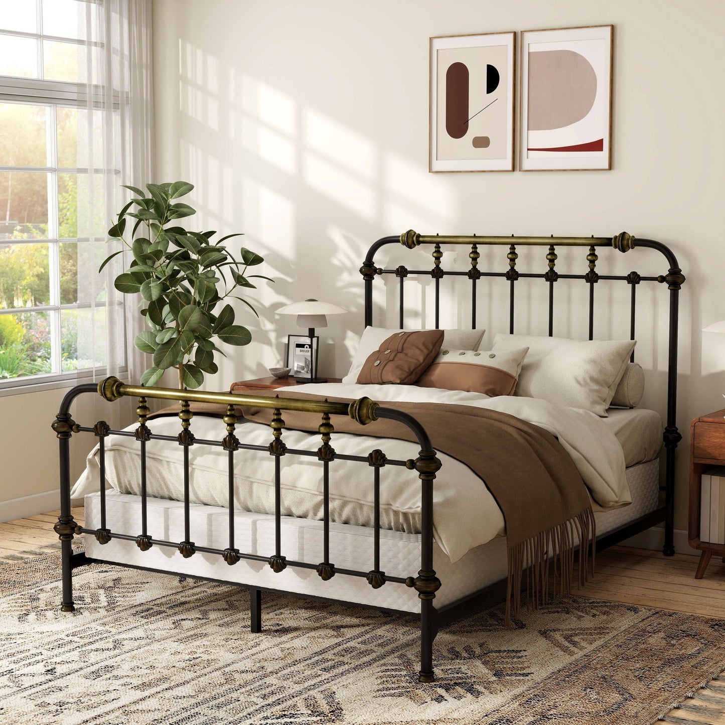 Transitional Metal Panel Bed and Accents