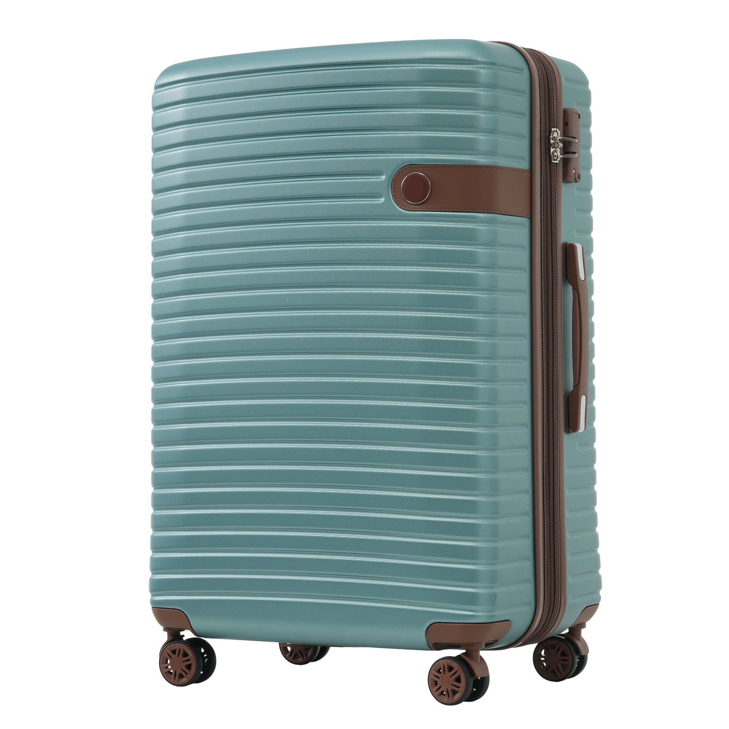 4 Piece Luggage Set hard shell teal suitcase with brown trim and spinner wheels on Tampa Home & Garden Store