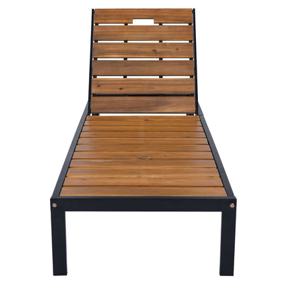 Outdoor Chaise With Adjustable Backrest by HouseOfZazla, brown wooden slats, black metal frame on Tampa Home & Garden Store