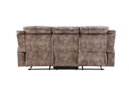 Zubaida recliner sofa three-seat brown fabric with padded back cushions and metal base on Tampa Home & Garden Store