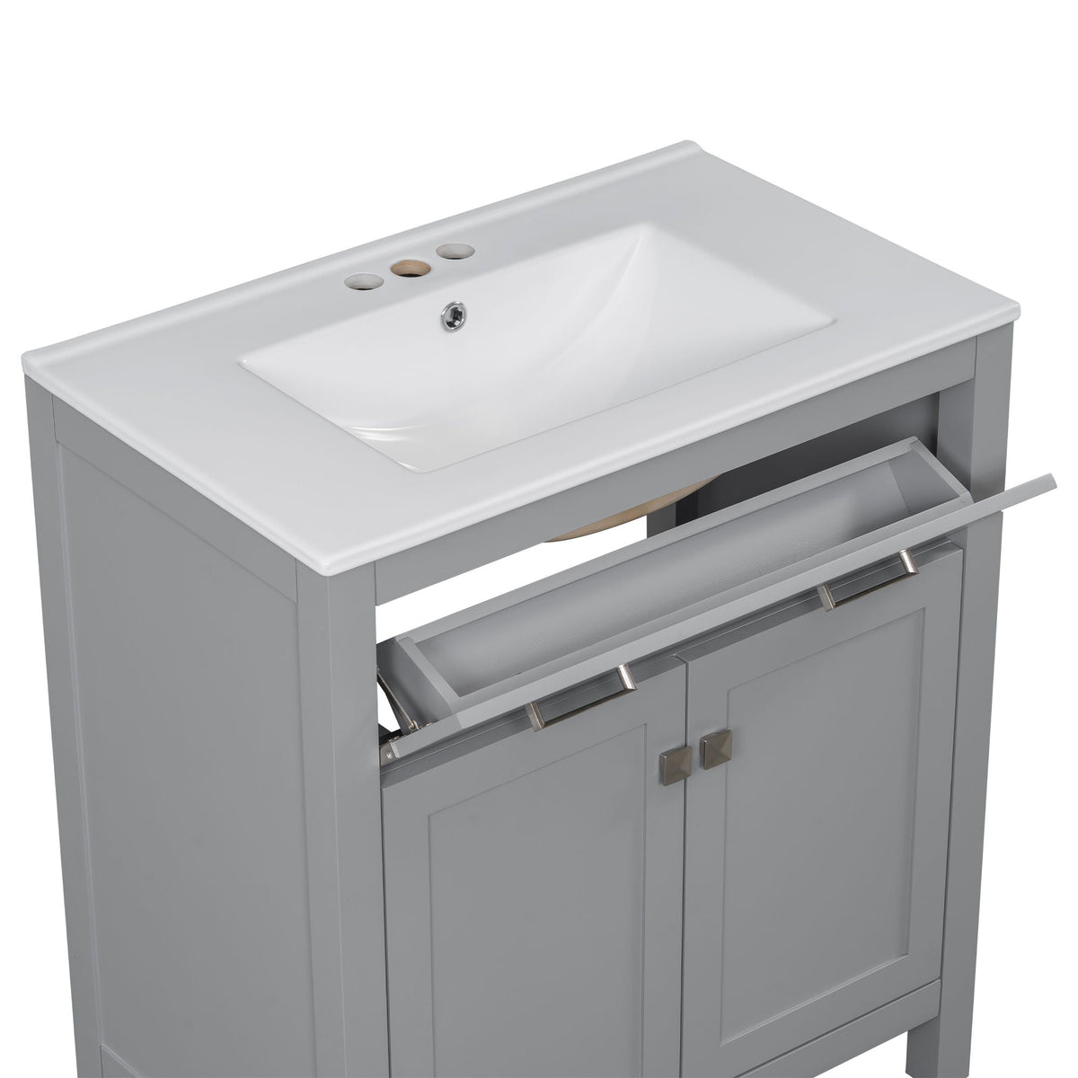 Modern bathroom vanity with ceramic sink, gray cabinet and soft-close drawers by HouseOfZazla on Tampa Home & Garden Store