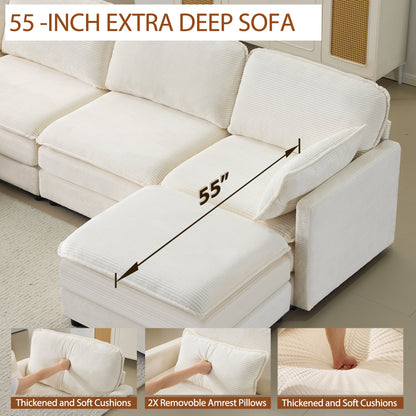 Plush Cloud Corduroy Sofa and the Footstool Set