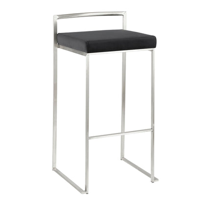 Stackable contemporary barstool with black padded seat and silver metal frame on Tampa Home & Garden Store