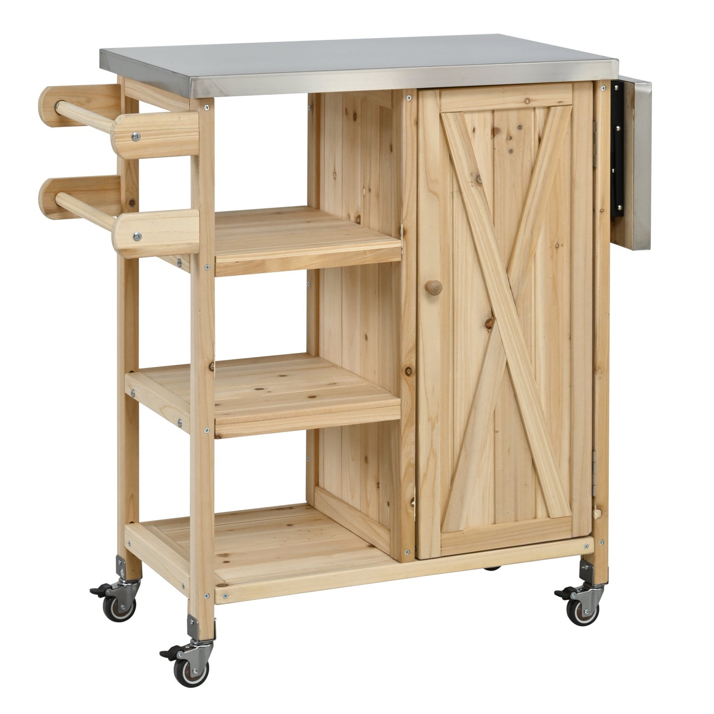 Foldable outdoor kitchen island by HouseOfZazla with stainless steel top and wood cart on Tampa Home & Garden Store