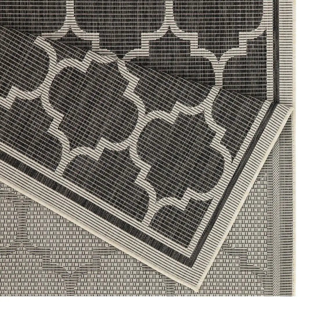 Sunshine runner rug 2 ft 7 in x 7 ft 3 in, polypropylene black ivory trellis pattern on Tampa Home & Garden Store